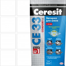 Затирка для узких швов Ceresit CE 33 «Comfort», ширина шва 2-6 мм, 5 кг, сталь, цвет белый