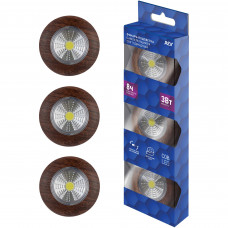 Светодиодный фонарь-подсветка Pushlight 3 Вт на батарейках (комплект из 3 шт.), цвет дерево