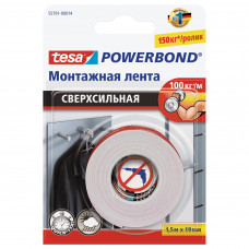 Лента клейкая двусторонняя ультра-сильная Tesa Powerbond 19 мм x 1.5 м цвет белый