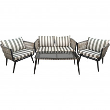Набор садовой мебели TINTO3 лаунж сталь/искуст.ротанг/стекло  черный/серый/белый: стол, диван, 2 кресла