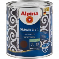 Эмаль по ржавчине 3 в 1 Alpina цвет шоколадный 2.5 л