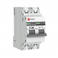 Автоматический выключатель EKF ВА47-63 2P С20 А 6 кА mcb4763-6-2-20C-pro