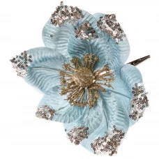 Новогоднее украшение Цветок загляденье 14x21 см цвет золотисто-голубой