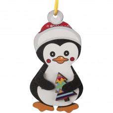 Украшение новогоднее «Пингвин с елкой», 9.1 см, фанера
