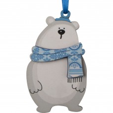 Украшение новогоднее «Медведь в шарфе», 9 см, фанера