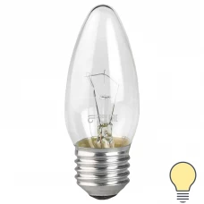 Лампа накаливания E27 230 В 60 Вт свеча прозрачная 660 лм, тёплый белый свет Лампа накаливания E27 230 В 60 Вт свеча прозрачная 660 лм, тёплый белый свет