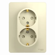 Розетка двойная встраиваемая Schneider Electric Glossa с заземлением со шторками в сборе цвет бежевый Розетка двойная встраиваемая Schneider Electric Glossa с заземлением со шторками в сборе цвет бежевый