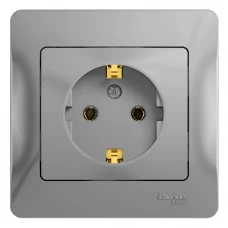 Розетка встраиваемая Schneider Electric Glossa с заземлением в сборе цвет алюминий Розетка встраиваемая Schneider Electric Glossa с заземлением в сборе цвет алюминий