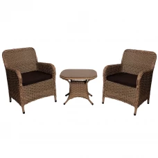 Набор садовой мебели Гринвич искусственный ротанг/стекло бежевый: стол и 2 кресла