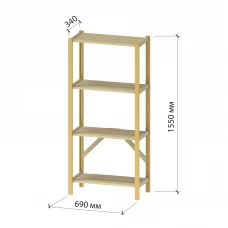 Стеллаж 4 полки 155x69x34 см КД-1 деревянный бежевый нагрузка на полку 100 кг