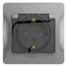 Розетка встраиваемая влагозащищенная Schneider Electric Glossa с заземлением с крышкой и шторками IP44 цвет алюминий Розетка встраиваемая влагозащищенная Schneider Electric Glossa с заземлением с крышкой и шторками IP44 цвет алюминий