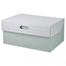ХЮВЕНС Коробка с крышкой, серо-зеленый белый/бумага 33x23x15 см